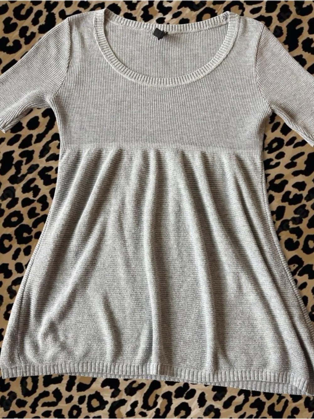 Light Gray Knit Scoop Neck Babydoll Top